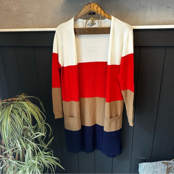 Ecowish Size XL Open Front Colorblock Long‎ Cardigan - Picture 2 of 14